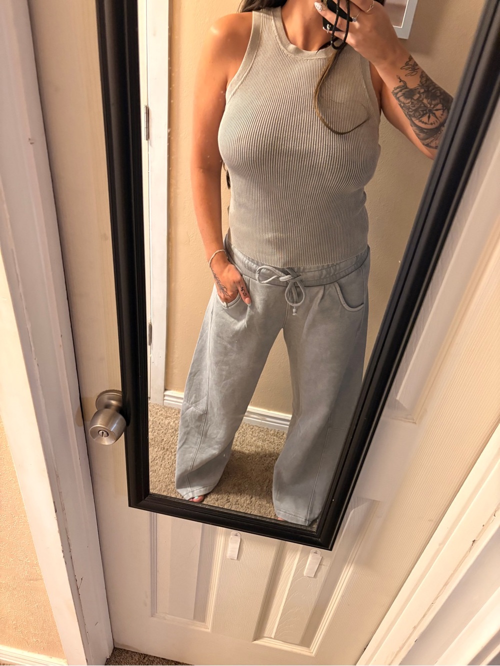 Zenana Outfitters Sleek Ribbed Tank Top in Sleet (Light Gray) Matching sweats 👉